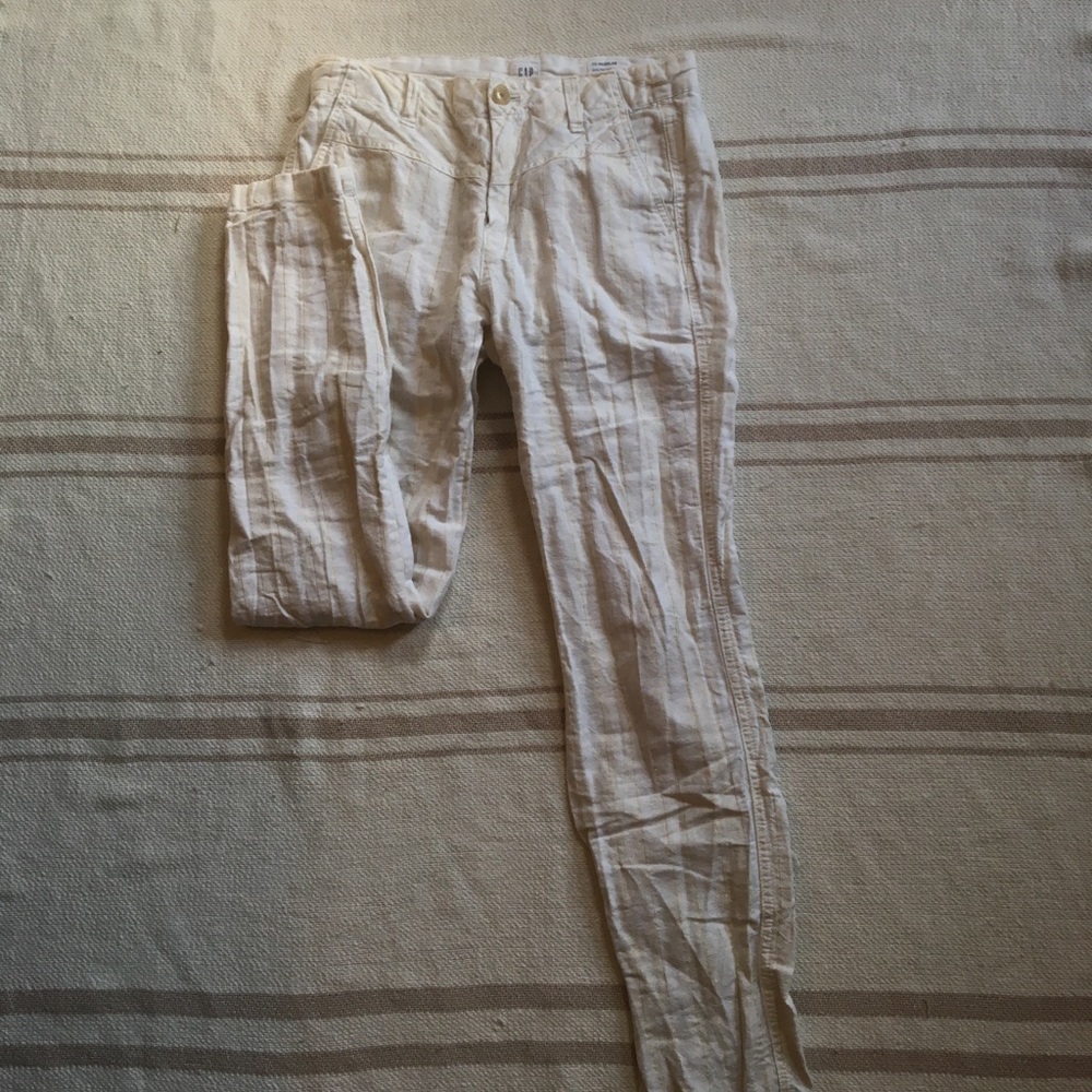 Linen white and gold vertical striped pants